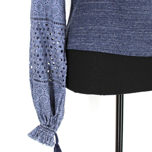 See by Chloé Eyelet Balloon Sleeve Ribbed Blue Sweater Knit Indigo Blue Cotton S - Picture 5 of 9